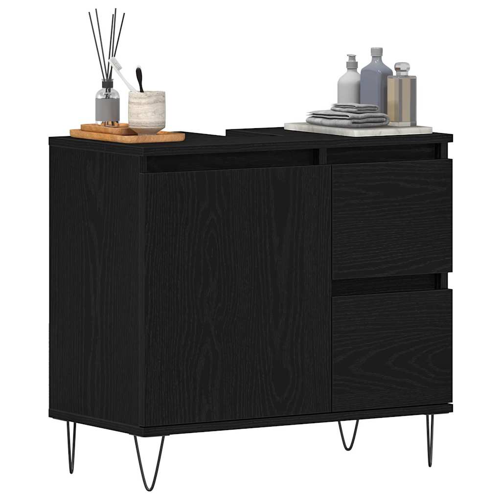 Armadio per Lavabo da Bagno Rovere Nero 65 x 33 x 60 cm