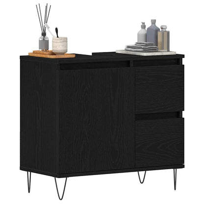 Armadio per Lavabo da Bagno Rovere Nero 65 x 33 x 60 cm