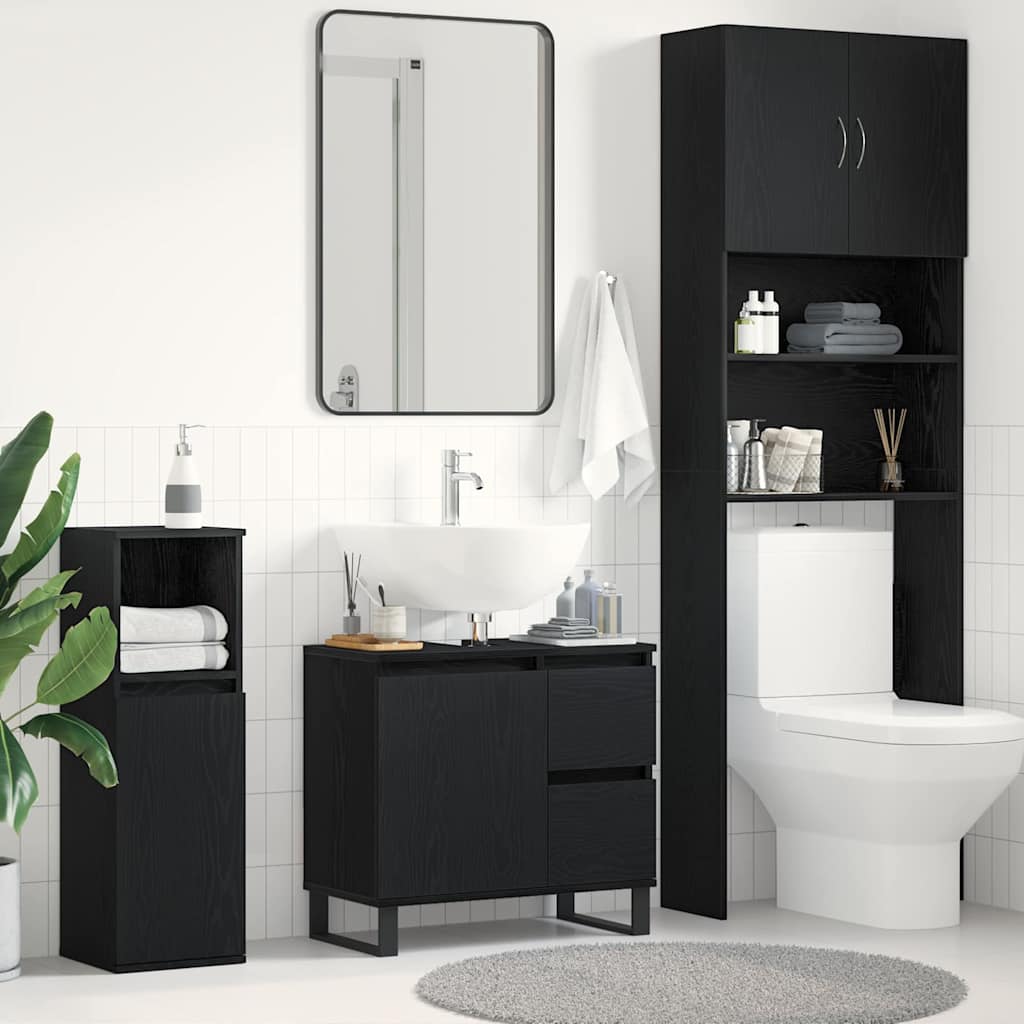 Armadio per Lavabo da Bagno Rovere Nero 65 x 33 x 60 cm