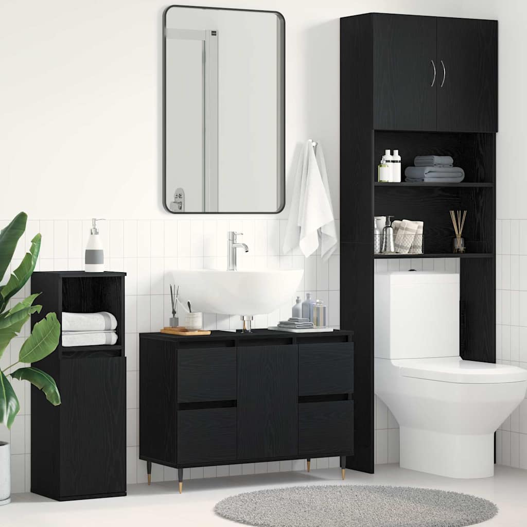 Armadio per Lavabo da Bagno Rovere Nero 80 x 33 x 60 cm