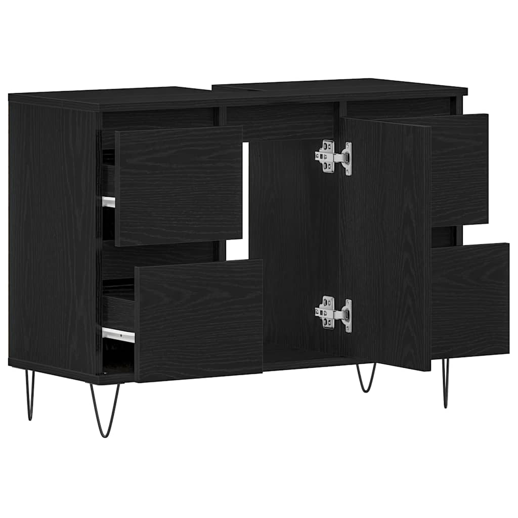 Armadio per Lavabo da Bagno Rovere Nero 80 x 33 x 60 cm