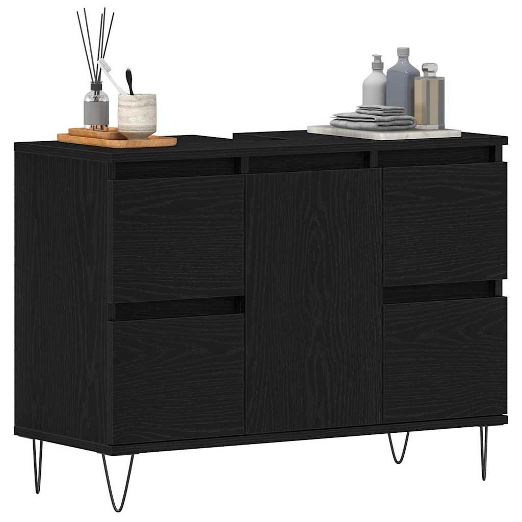 Armadio per Lavabo da Bagno Rovere Nero 80 x 33 x 60 cm