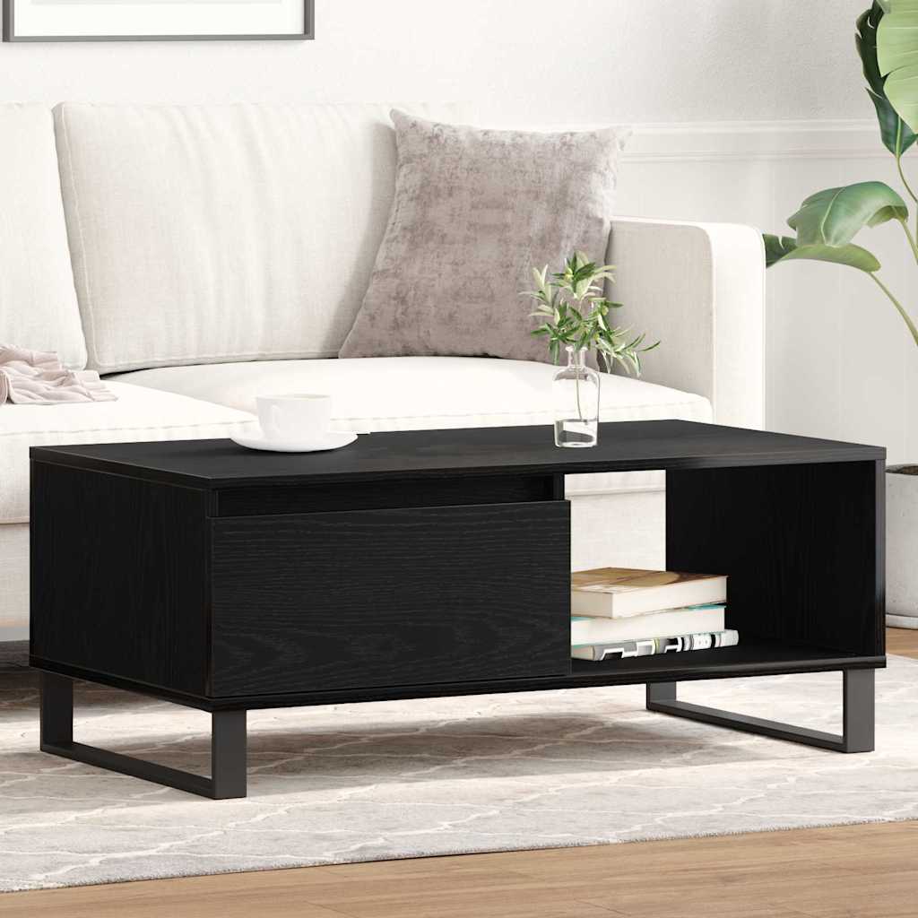 Tavolino da salotto con cassetto Rovere Nero 90 x 50 x 36,5 cm