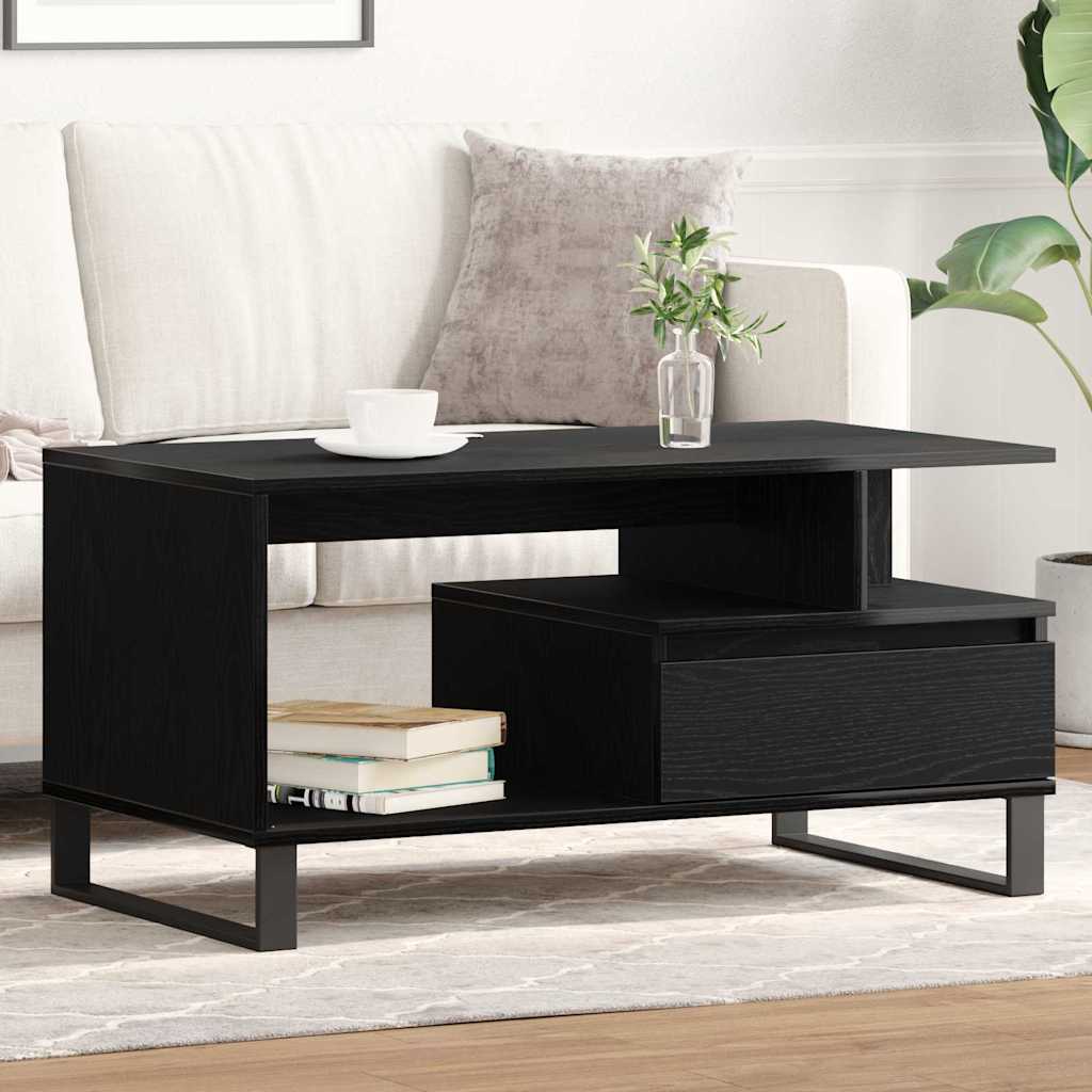 Tavolino da salotto con cassetto Rovere Nero 90 x 49 x 45 cm