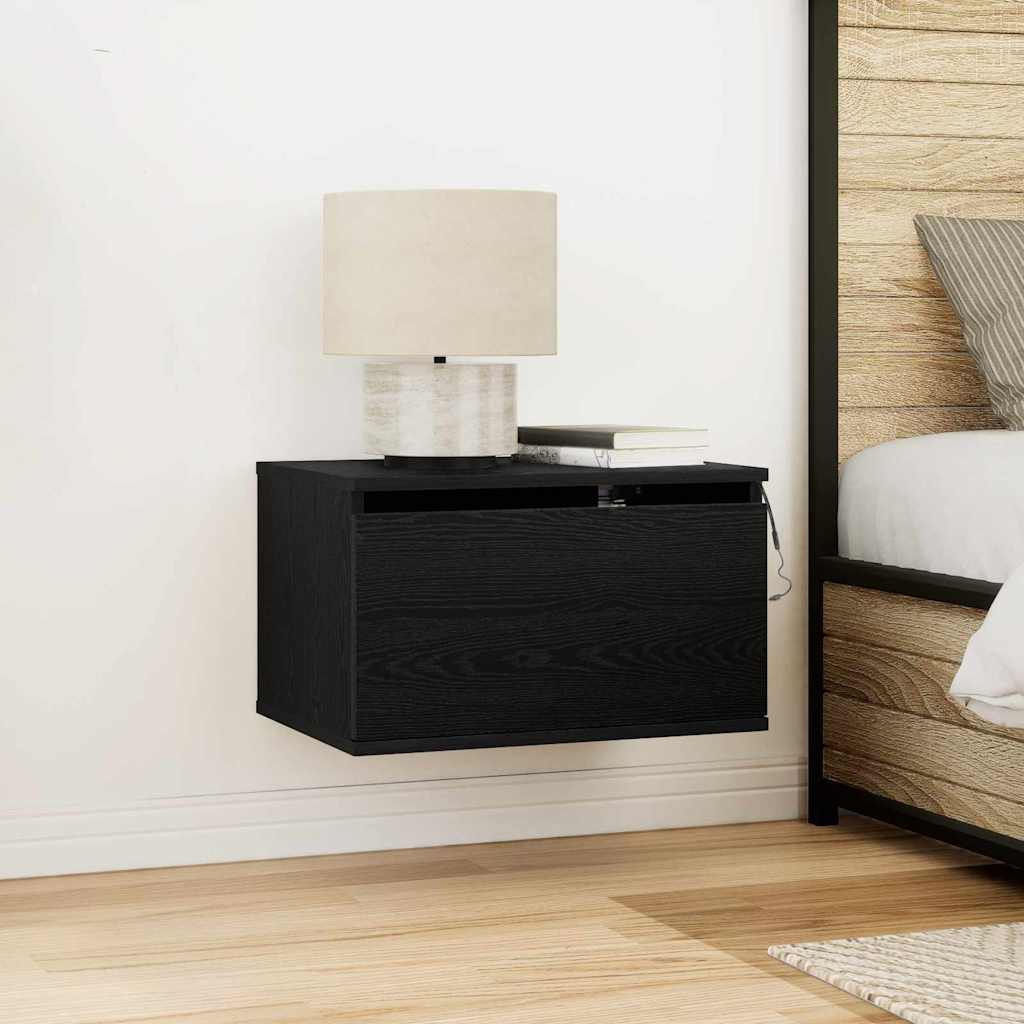Mobiletto da comodino a parete Rovere Nero 50 x 36 x 30 cm