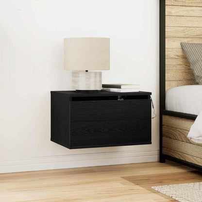 Mobiletto da comodino a parete con cassetto 2 pcs Rovere Nero