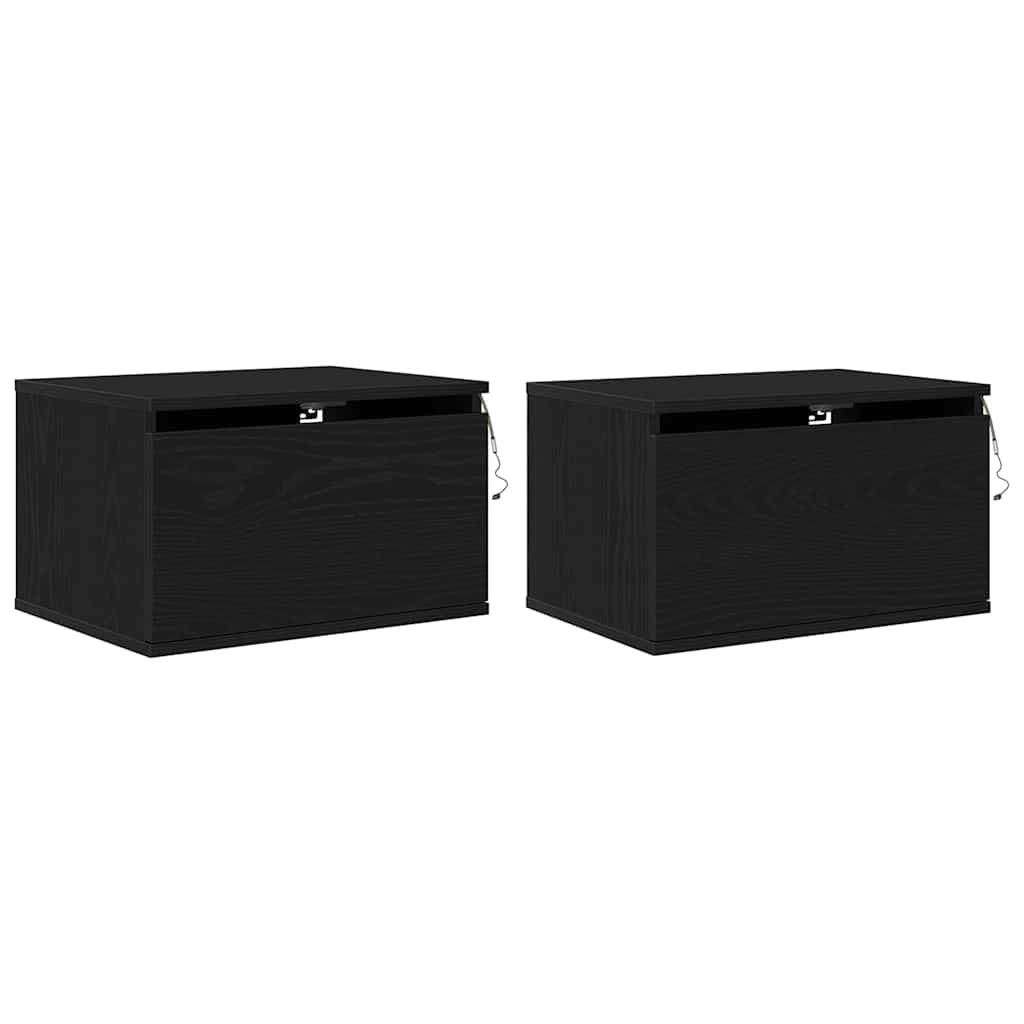 Mobiletto da comodino a parete con cassetto 2 pcs Rovere Nero