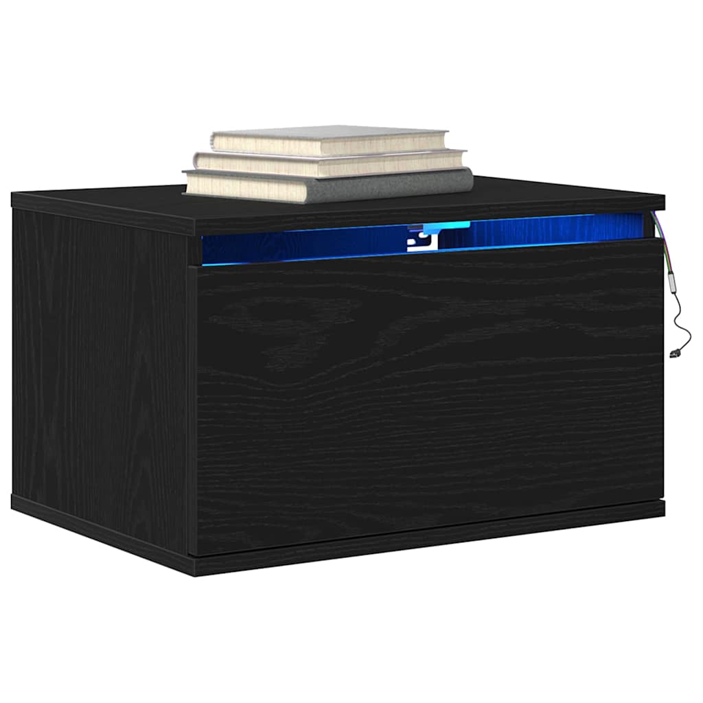 Mobiletto da comodino a parete con cassetto 2 pcs Rovere Nero