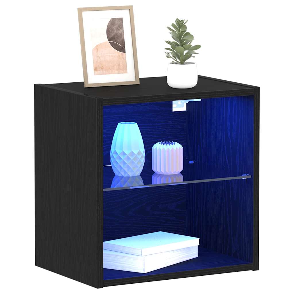 Mensola galleggiante con luce LED Nero 40 x 28,5 x 40 cm