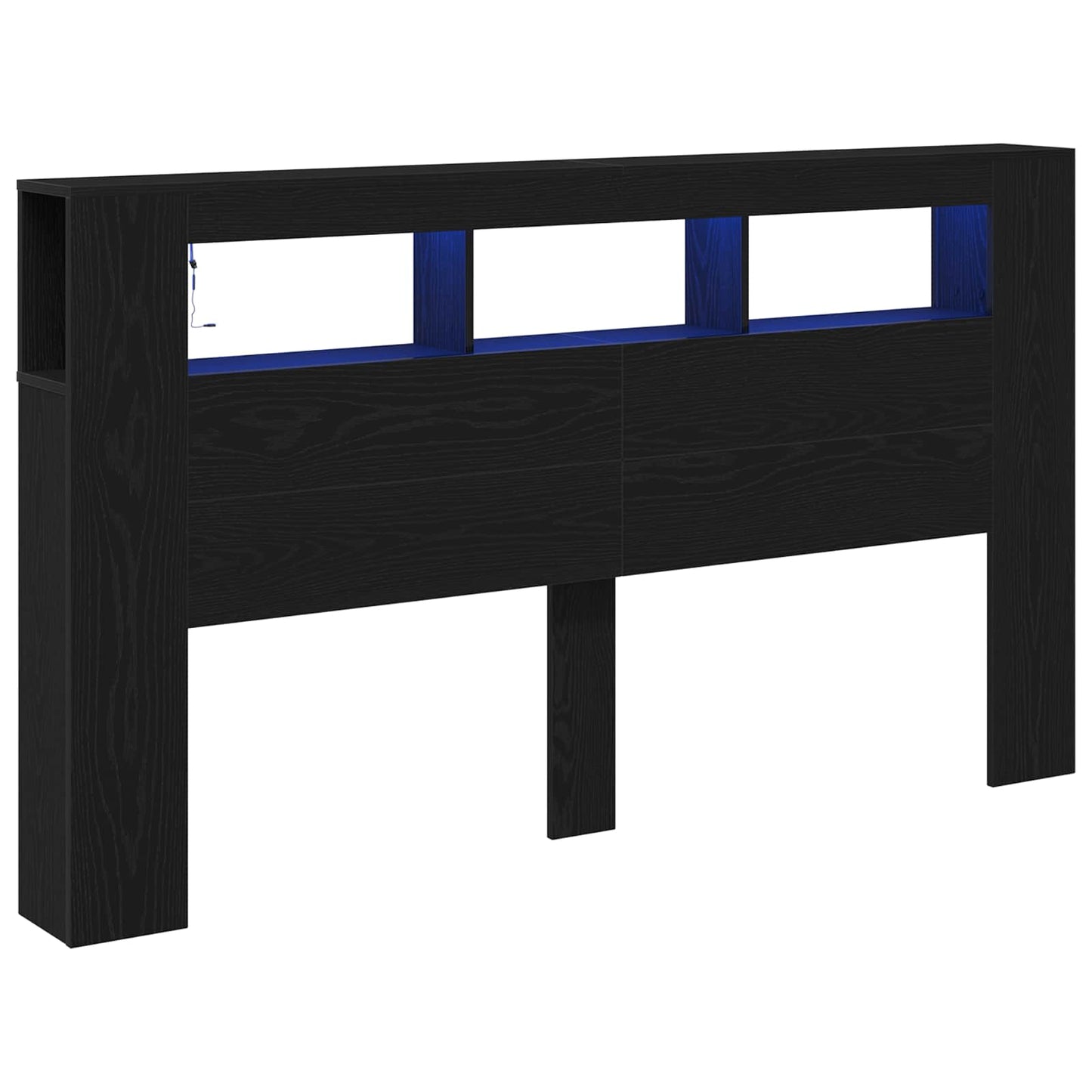 Testiera LED con lo scaffale Rovere Nero 180 x 18,5 x 103,5 cm