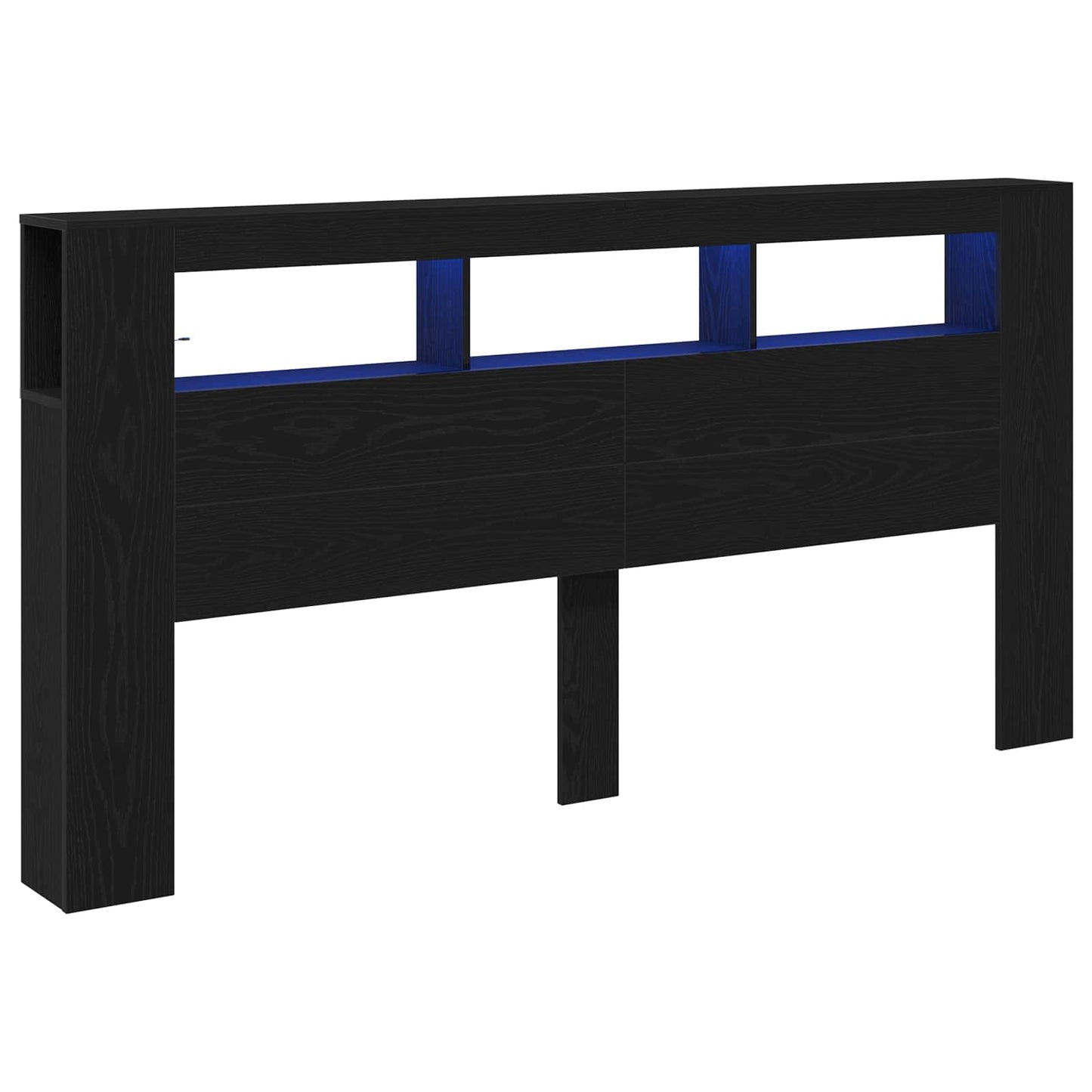 Testiera LED con lo scaffale Rovere Nero 200 x 18,5 x 103,5 cm