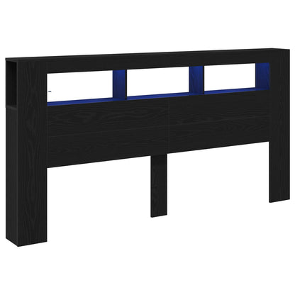 Testiera LED con lo scaffale Rovere Nero 200 x 18,5 x 103,5 cm