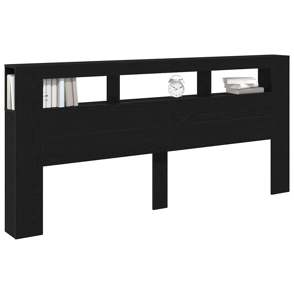 Testiera LED con lo scaffale Rovere Nero 220 x 18,5 x 103,5 cm