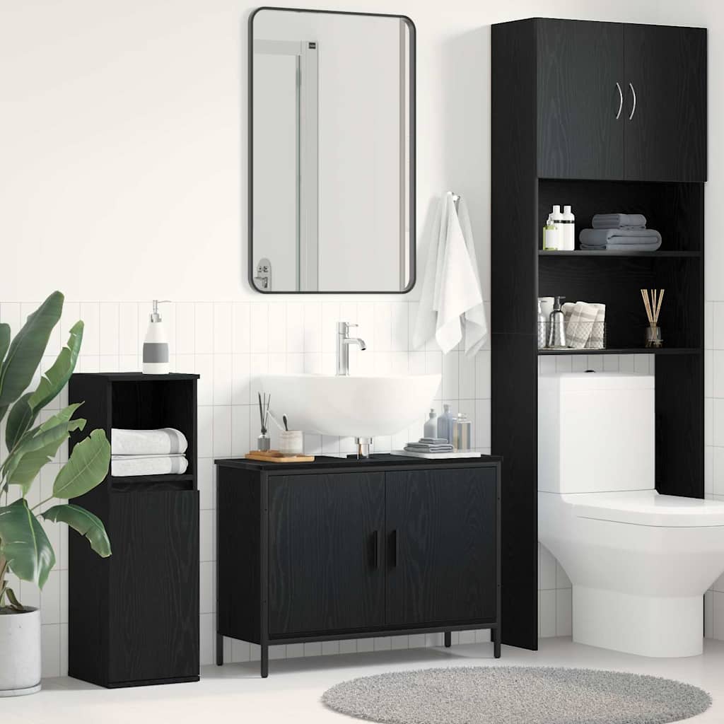 Armadio per Lavabo da Bagno Rovere Nero 80 x 30 x 60 cm