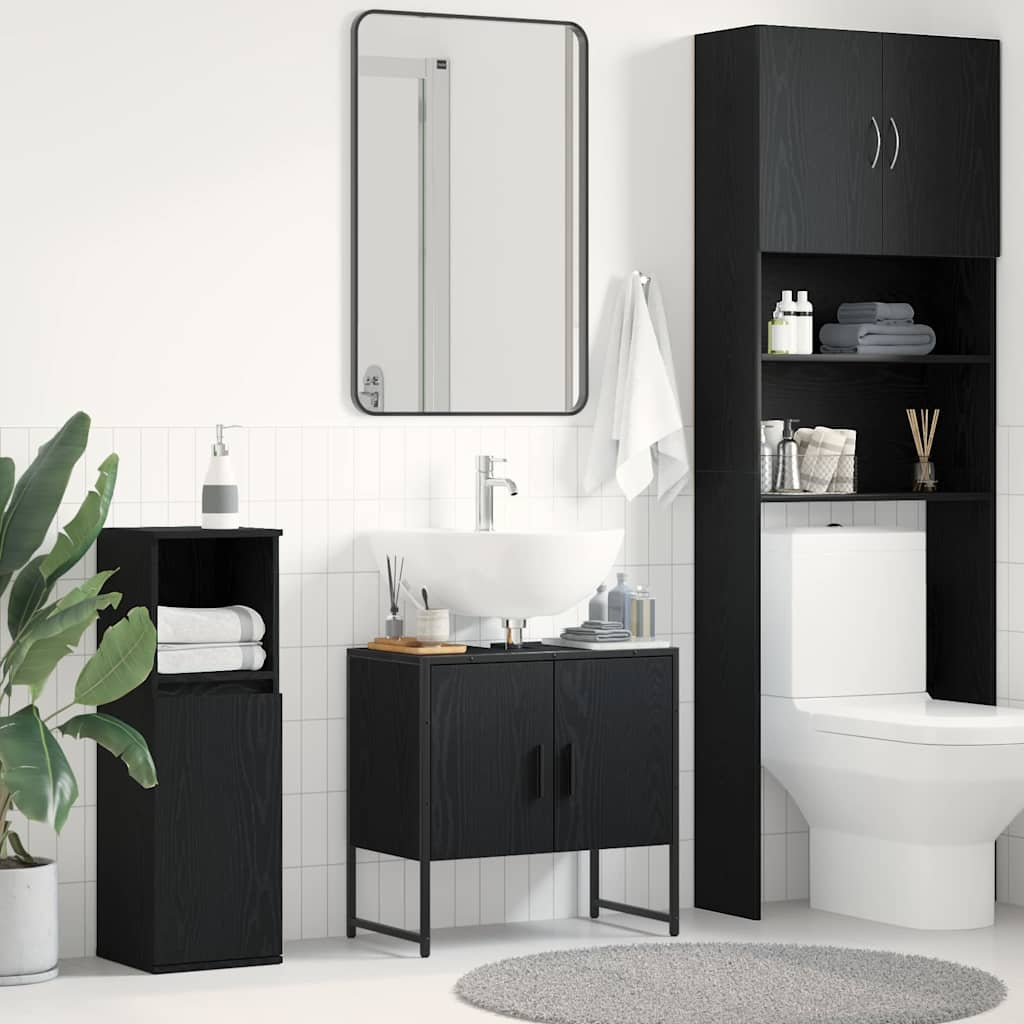Armadio per Lavabo da Bagno Rovere Nero 60 x 30 x 60 cm