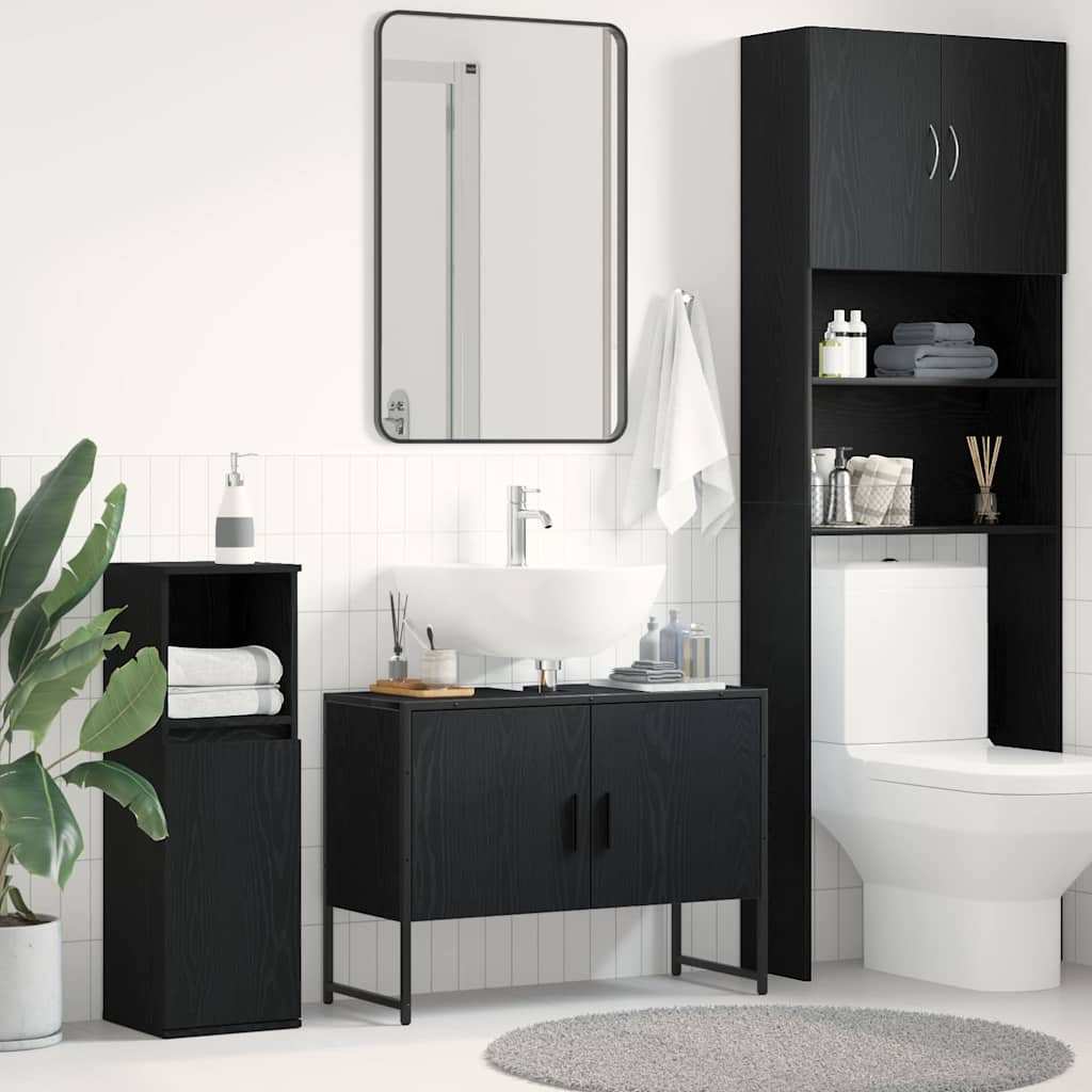 Armadio per Lavabo da Bagno Rovere Nero 80 x 30 x 60 cm