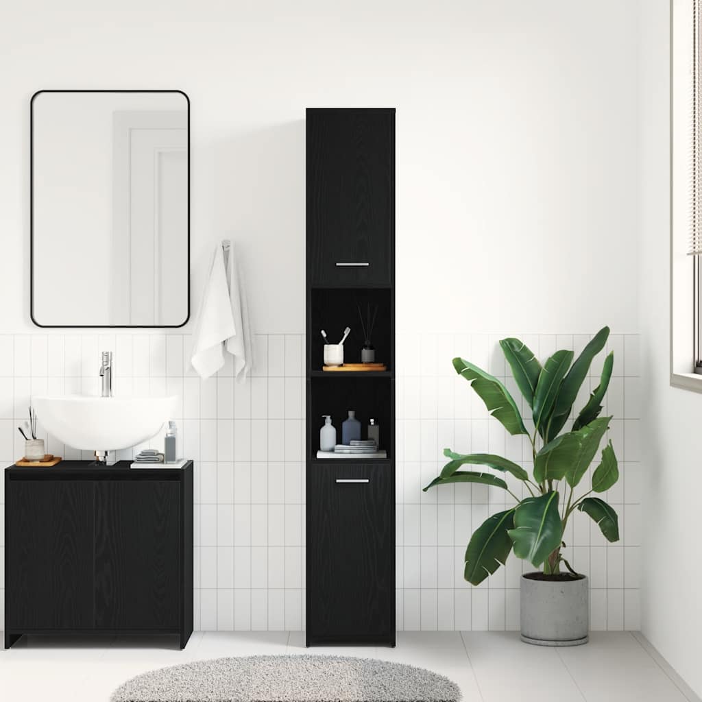 Mobile da Bagno Rovere Nero 30x30x183,5 cm in Truciolato