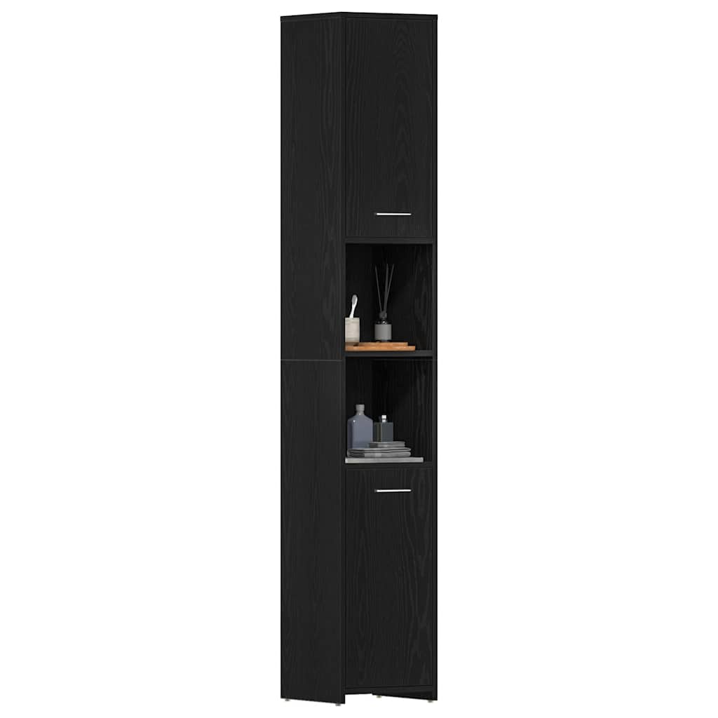 Mobile da Bagno Rovere Nero 30x30x183,5 cm in Truciolato