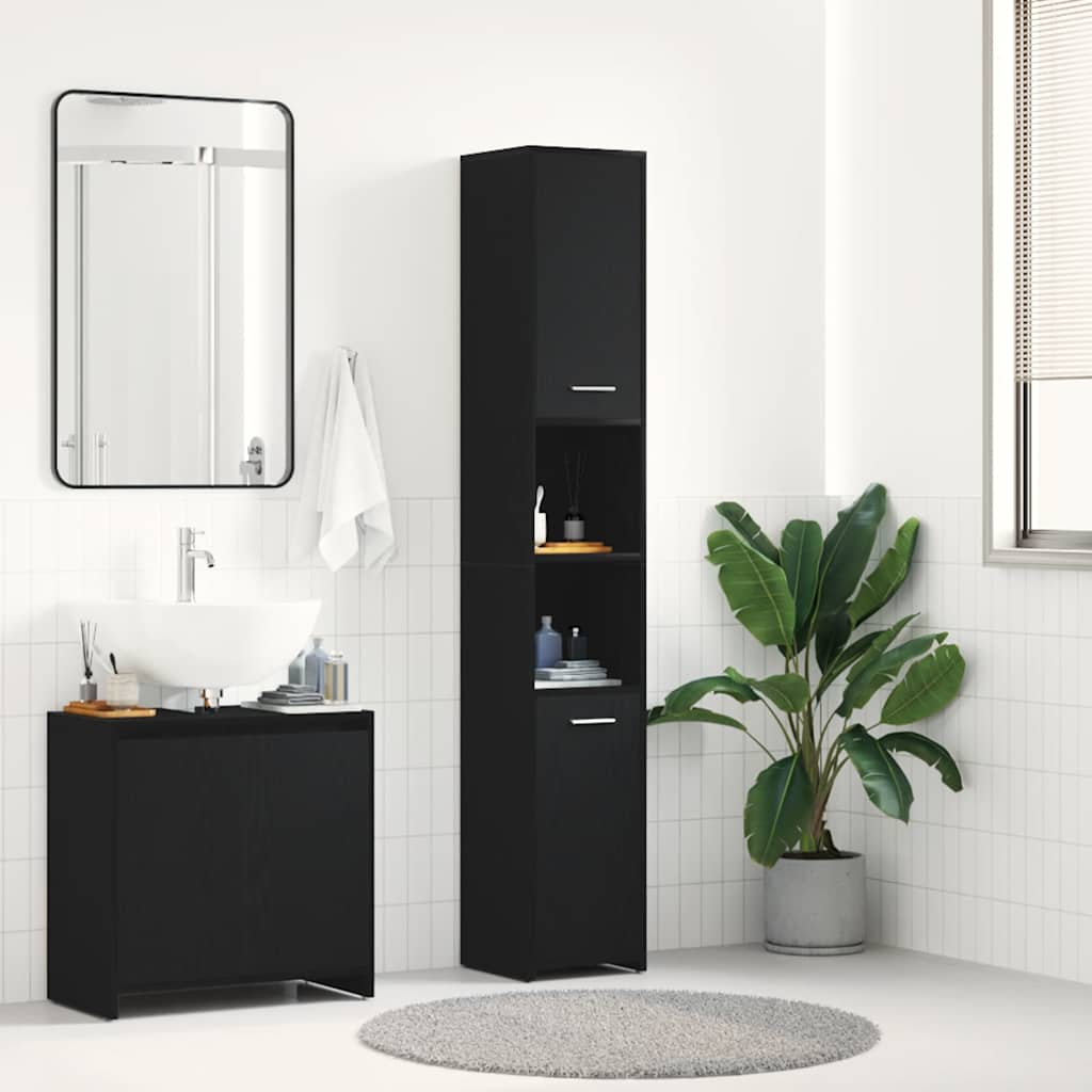 Mobile da Bagno Rovere Nero 30x30x183,5 cm in Truciolato