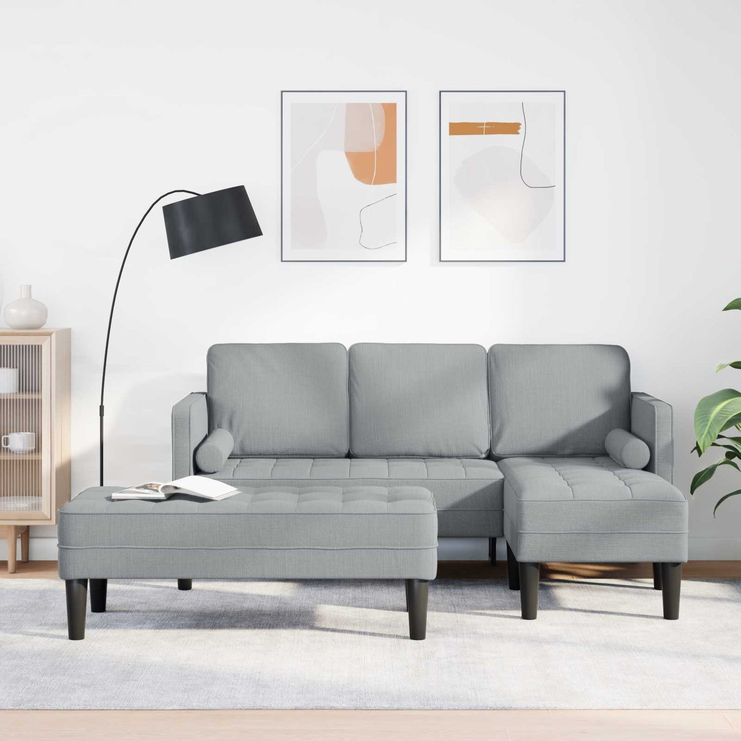 Set di divani con cuscino 2 pcs Grigio chiaro Poliestere