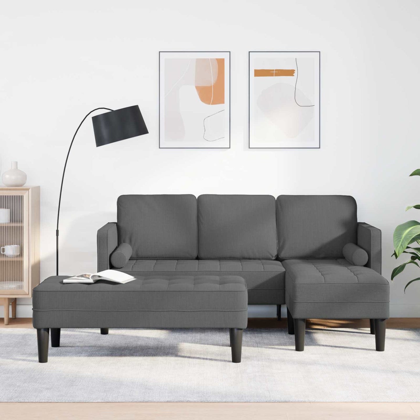 Set di divani con cuscino 2 pcs Grigio scuro Poliestere
