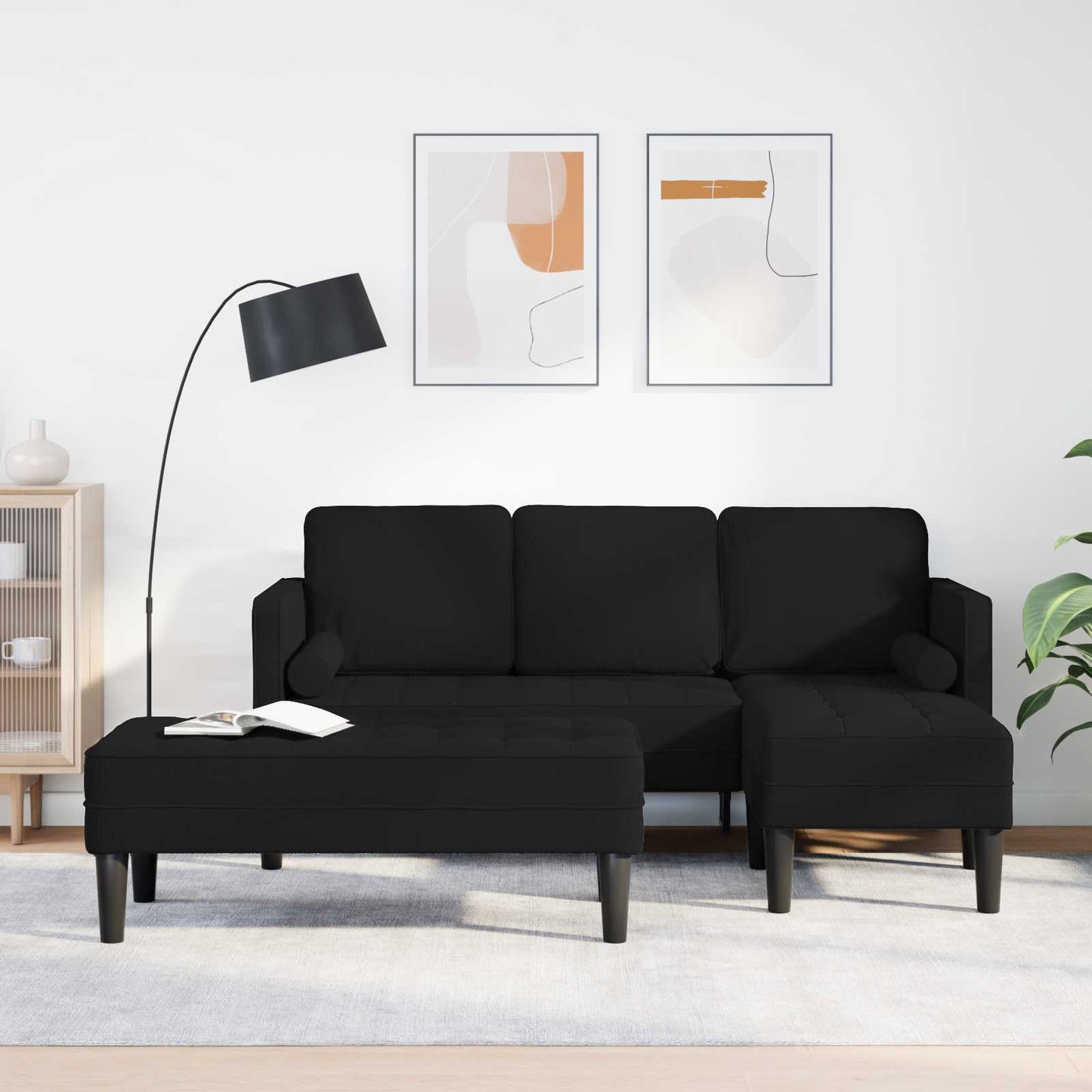Set di divani con cuscino 2 pcs Nero Poliestere