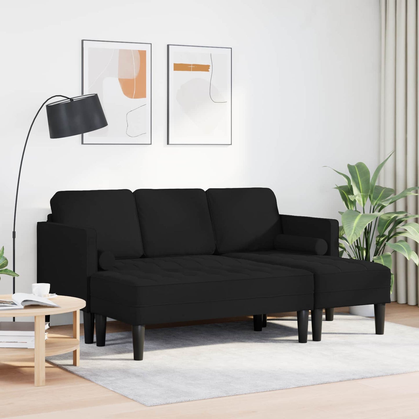Set di divani con cuscino 2 pcs Nero Poliestere