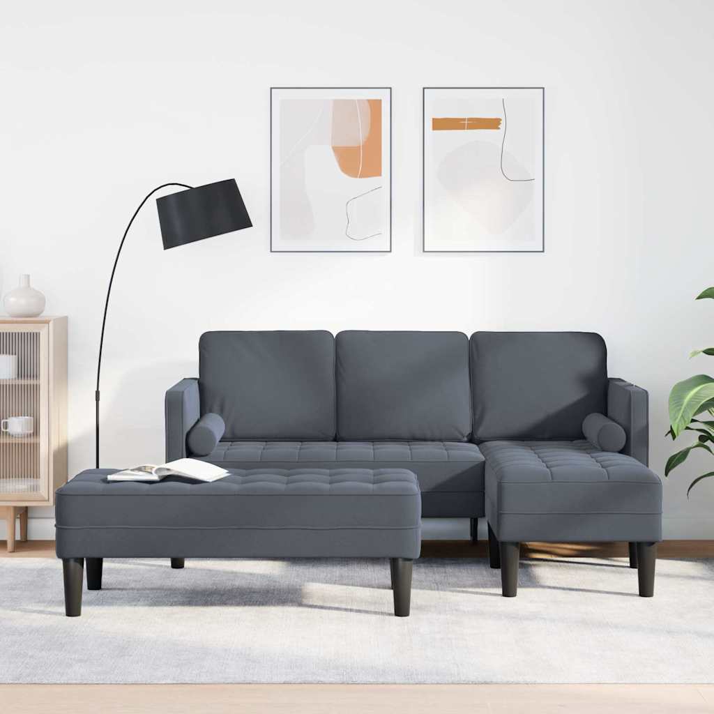 Set di divani con cuscino 2 pcs Grigio scuro Poliestere