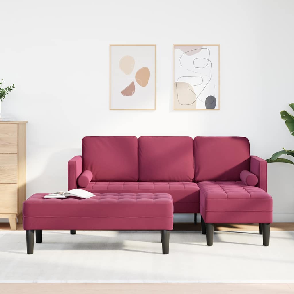 Set di divani con cuscino 2 pcs Rosso Vino Poliestere