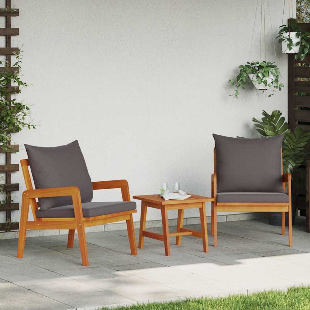 Set bistrot con cuscino 3 pcs Marrone Legno di Acacia Massello