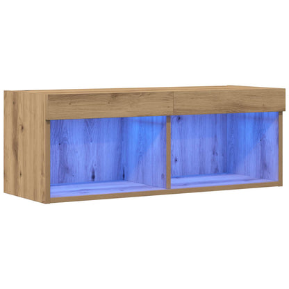 Set mobile TV con led rovere artigianale 80 x 30 x 30 cm