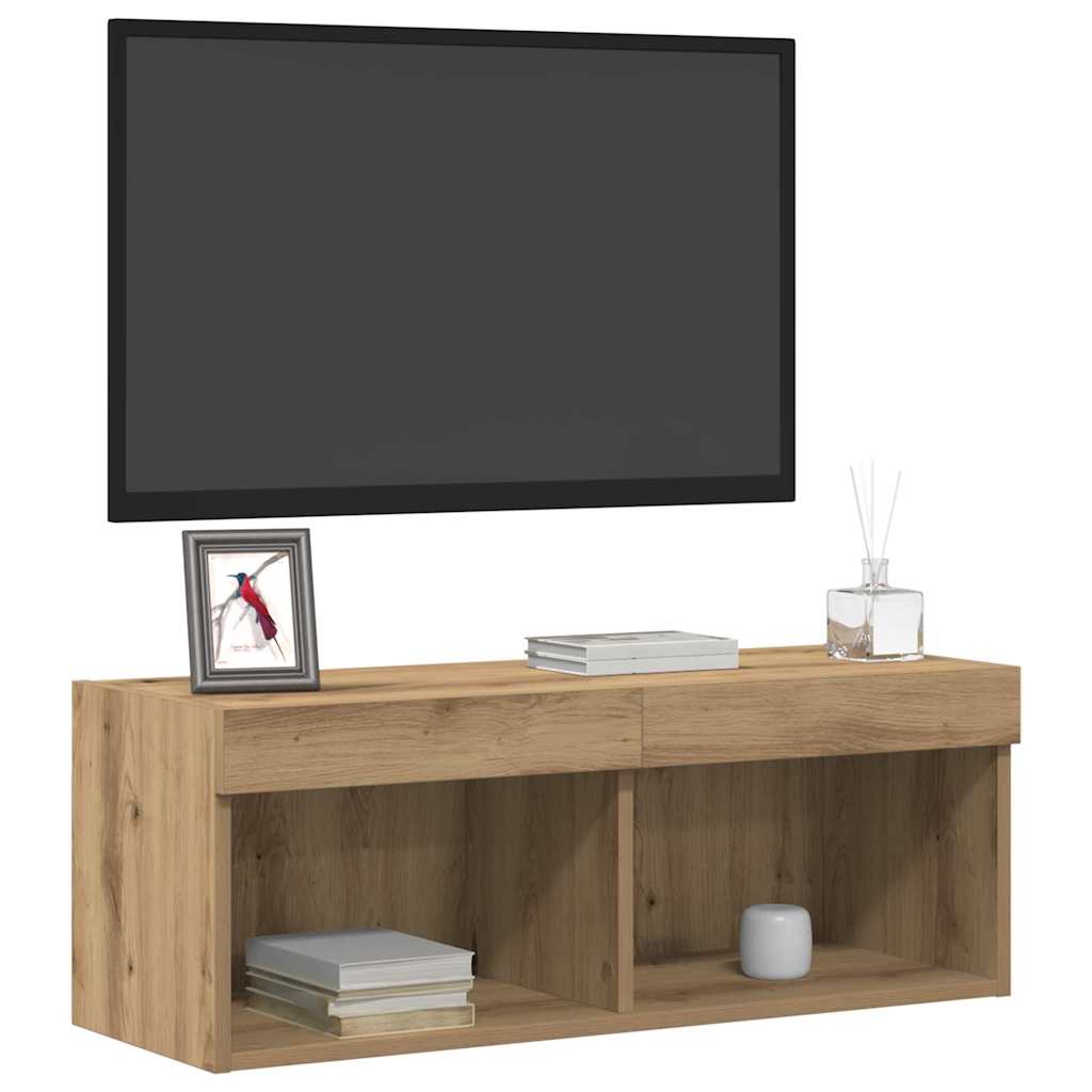 Set mobile TV con led rovere artigianale 80 x 30 x 30 cm