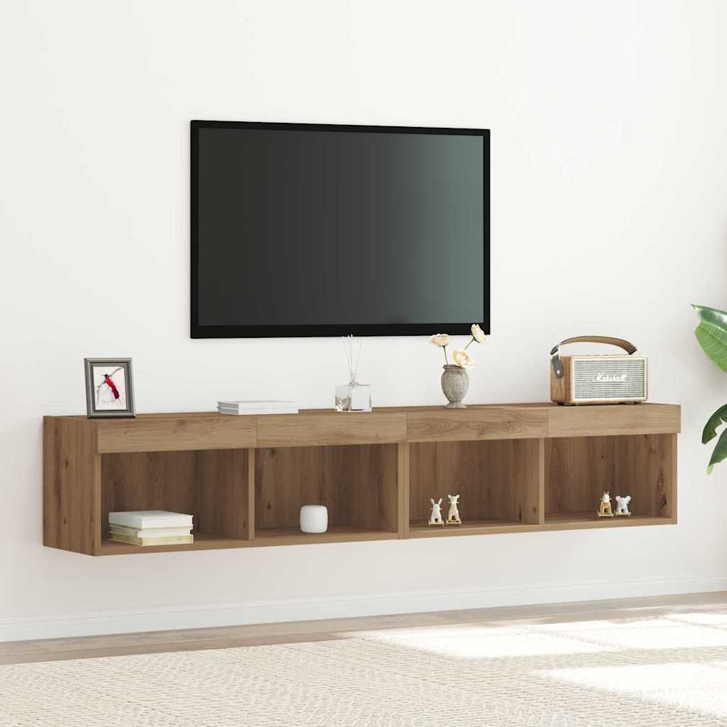 Set mobile TV con led 2 pcs Rovere artigianale 80 x 30 x 30 cm