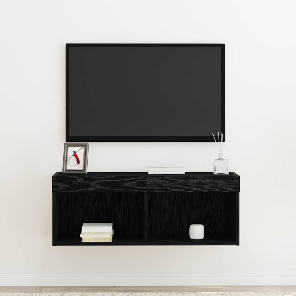 Set mobile TV Rovere Nero 80 x 30 x 30 cm Legno multistrato