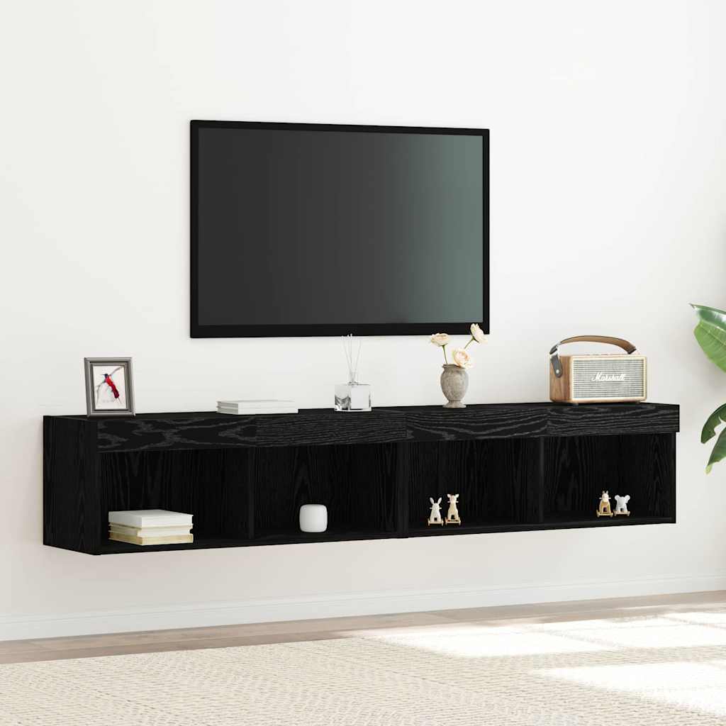 Set mobile TV con led 2 pcs Rovere nero 80 x 30 x 30 cm