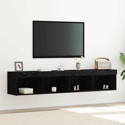 Set mobile TV con led 2 pcs Rovere nero 80 x 30 x 30 cm