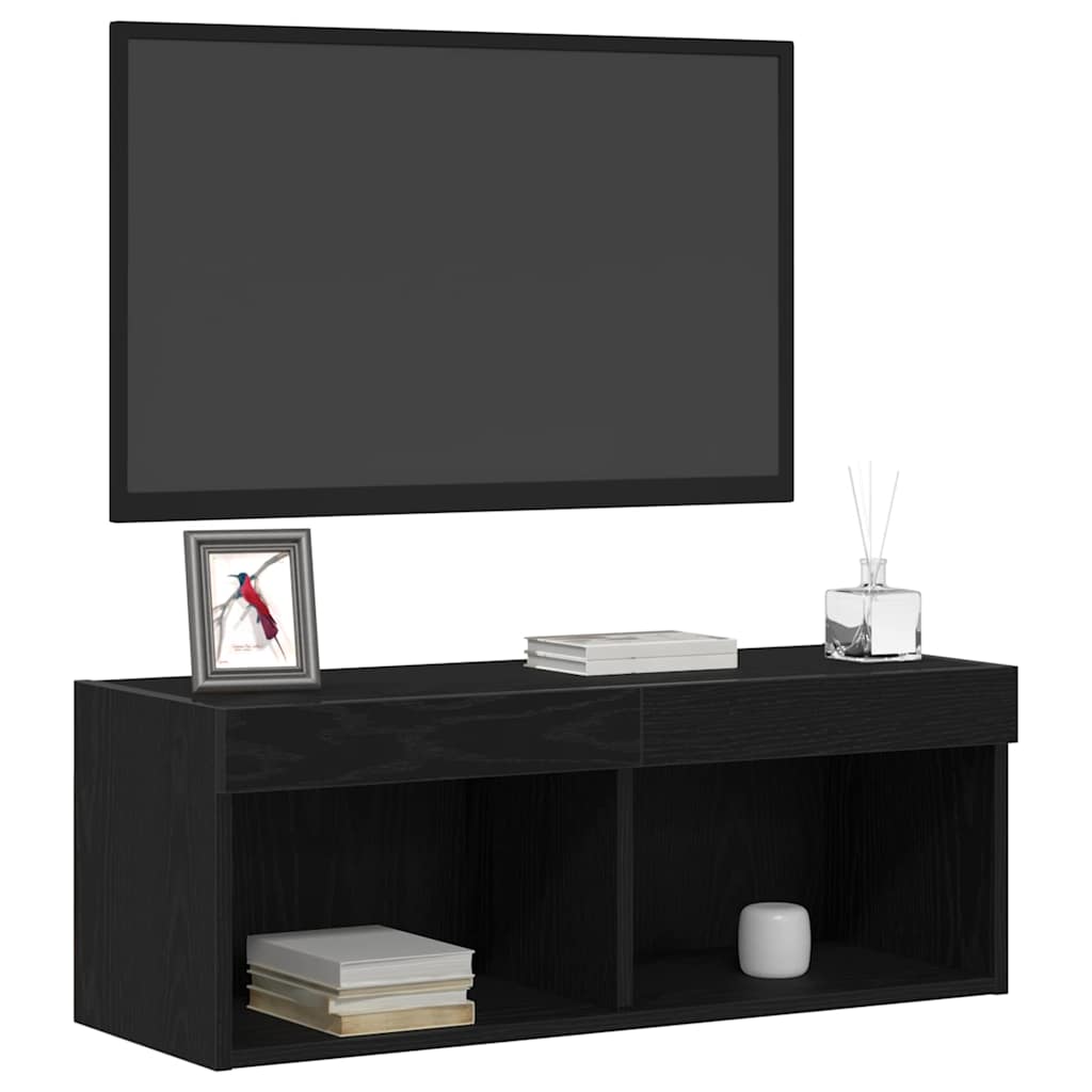 Set mobile TV con led 2 pcs Rovere nero 80 x 30 x 30 cm