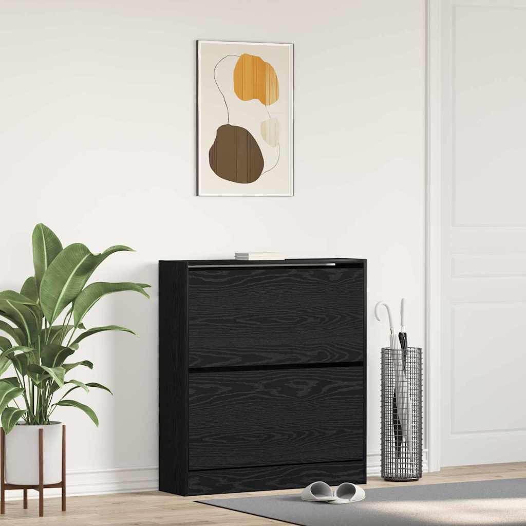 Mobile per scarpe con lo scaffale Rovere Nero 80 x 21 x 87,5 cm