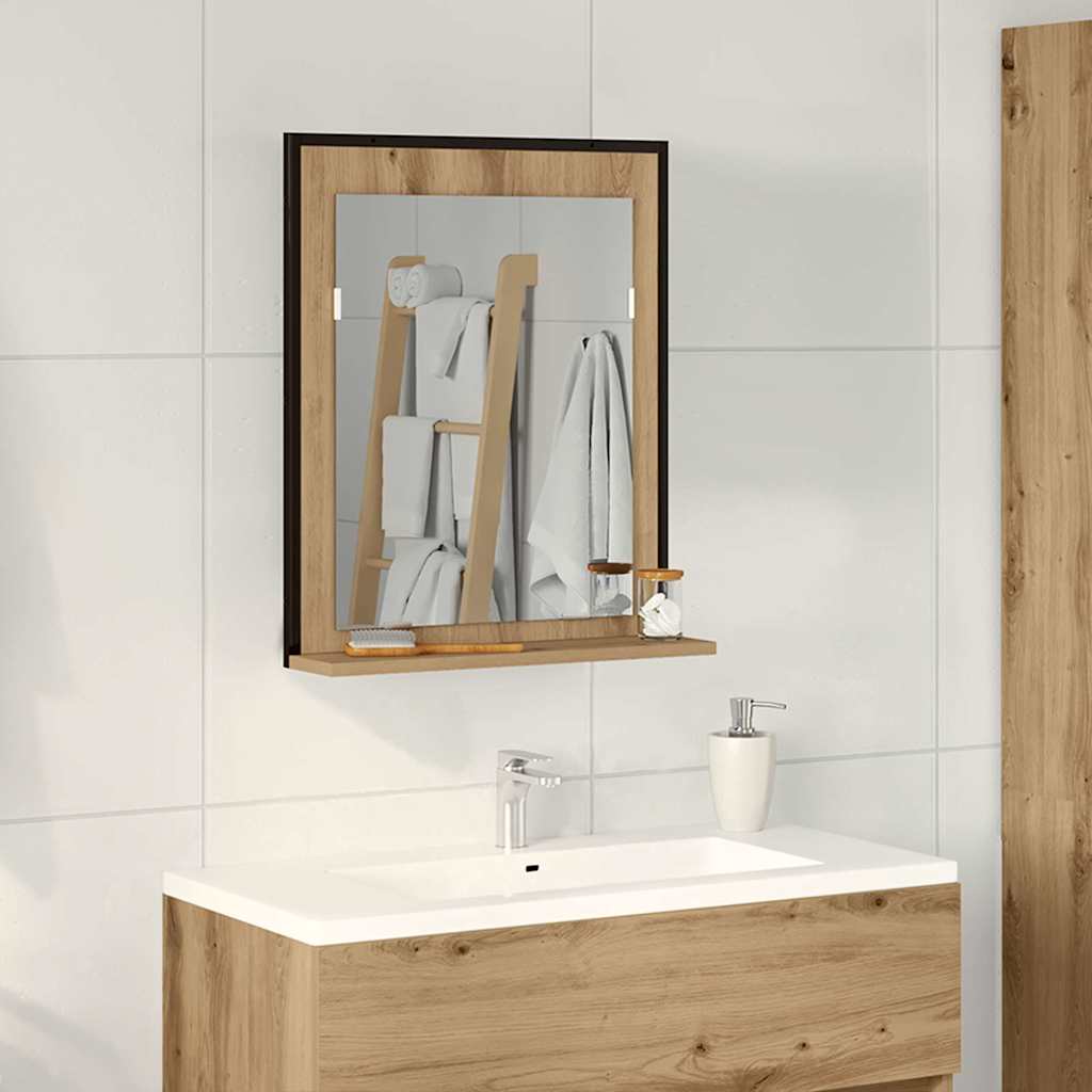Specchio con lo scaffale rovere artigianale 50 x 12 x 60 cm