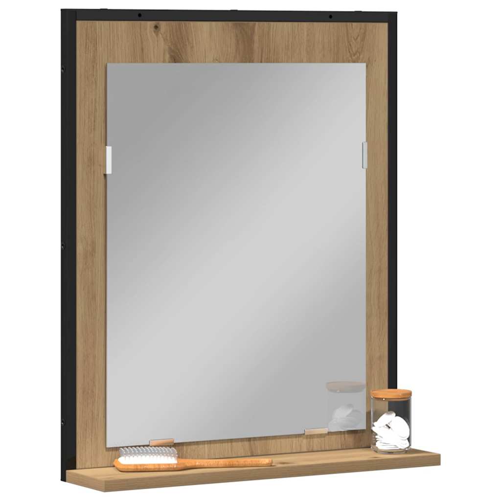 Specchio con lo scaffale rovere artigianale 50 x 12 x 60 cm