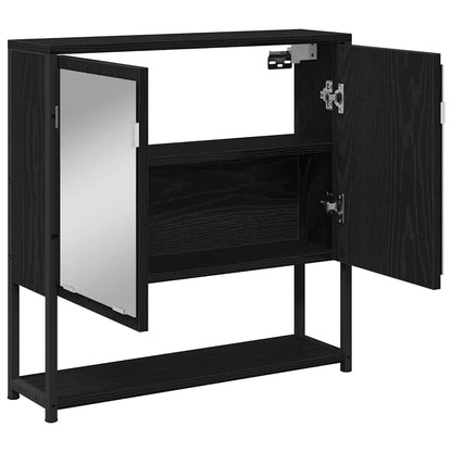 Mobiletto per specchio con porta Rovere Nero 60 x 16 x 60 cm