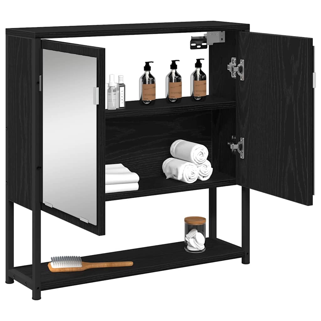 Mobiletto per specchio con porta Rovere Nero 60 x 16 x 60 cm