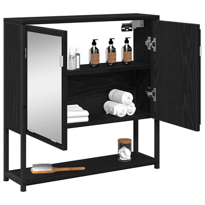 Mobiletto per specchio con porta Rovere Nero 60 x 16 x 60 cm