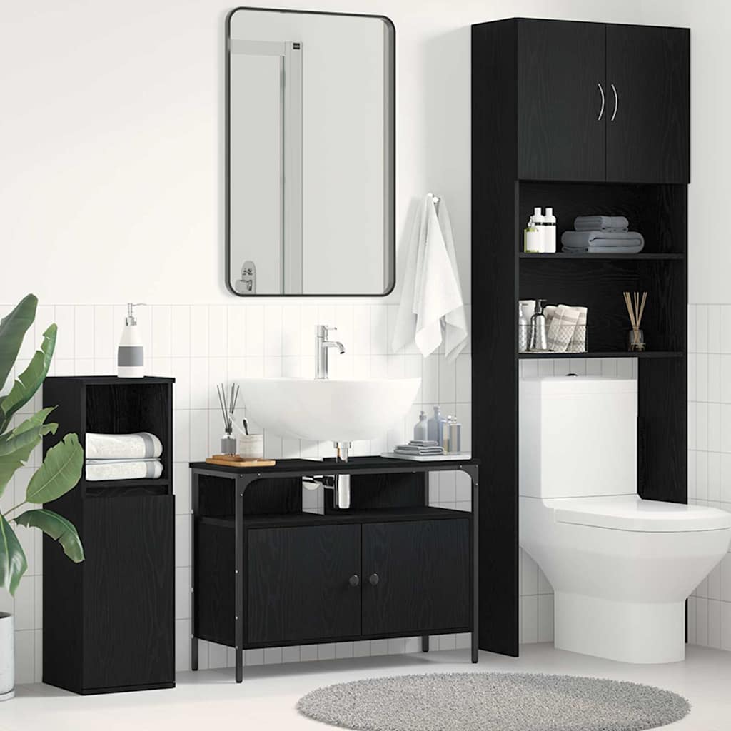 Armadio per Lavabo da Bagno Rovere Nero 80 x 30 x 60 cm