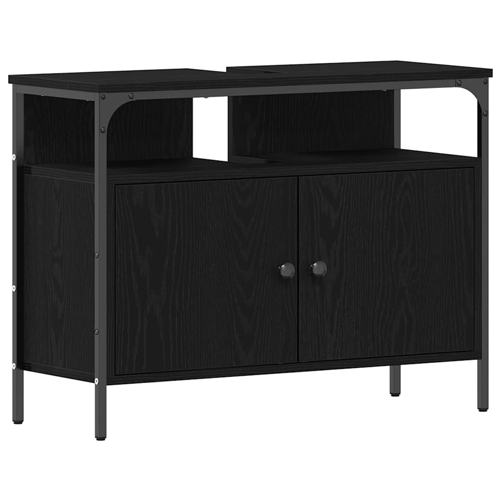 Armadio per Lavabo da Bagno Rovere Nero 80 x 30 x 60 cm