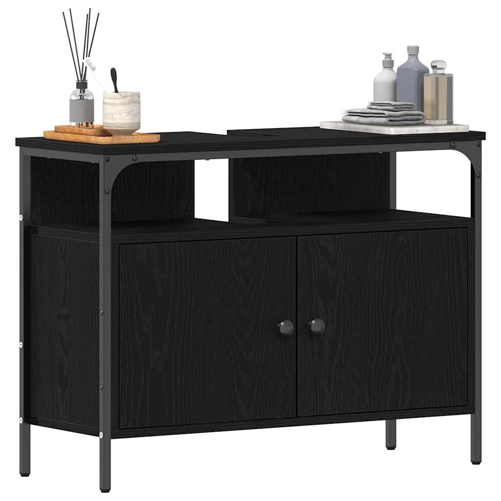 Armadio per Lavabo da Bagno Rovere Nero 80 x 30 x 60 cm