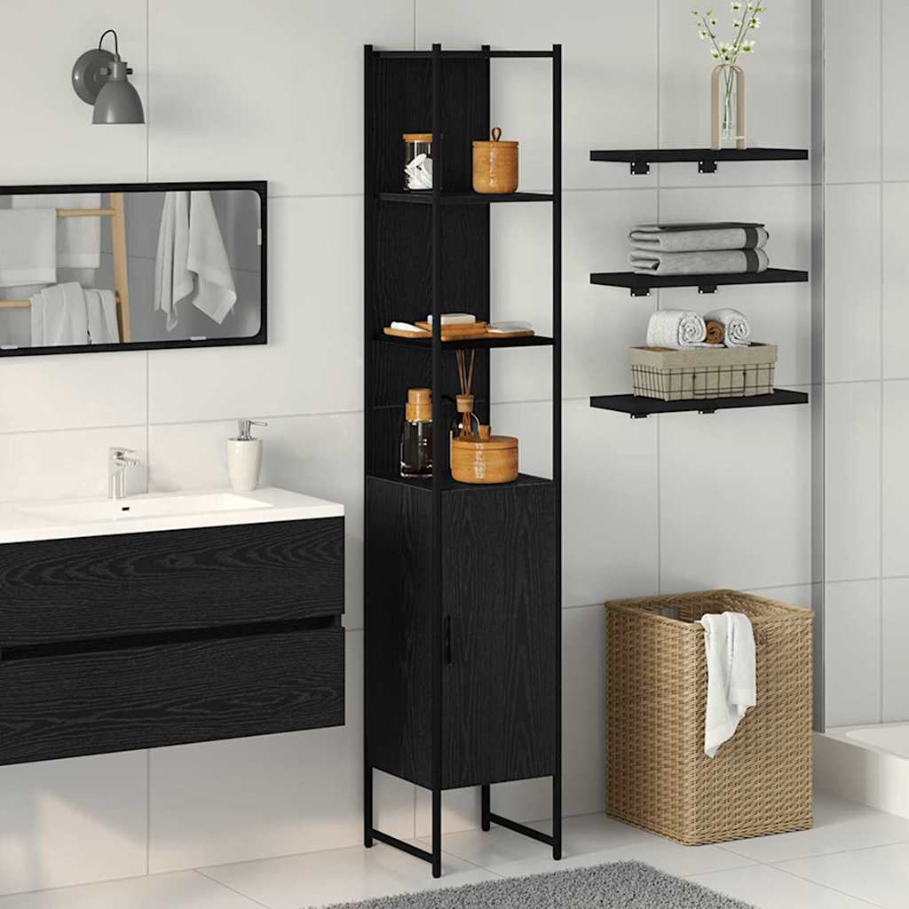 Mobile da Bagno con lo scaffale Rovere nero 33 x 33 x 185,5 cm