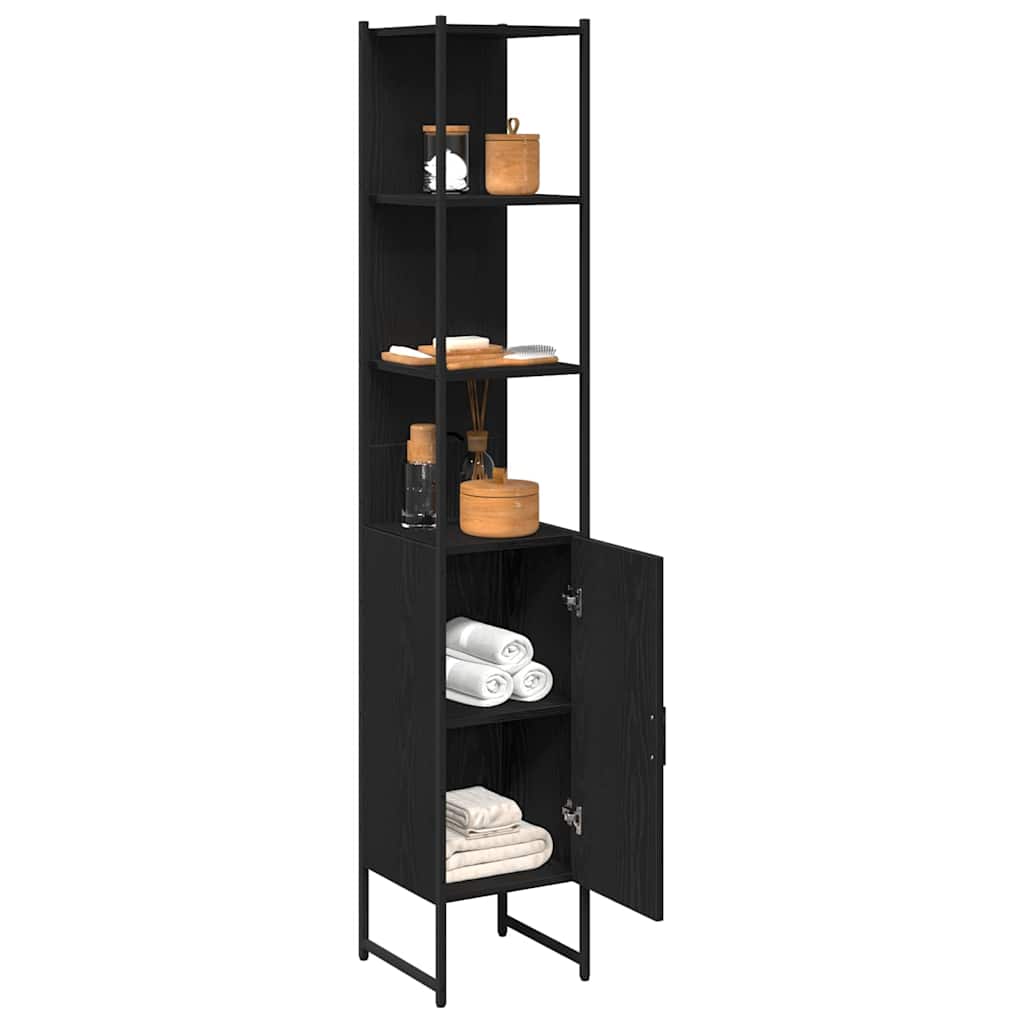 Mobile da Bagno con lo scaffale Rovere nero 33 x 33 x 185,5 cm