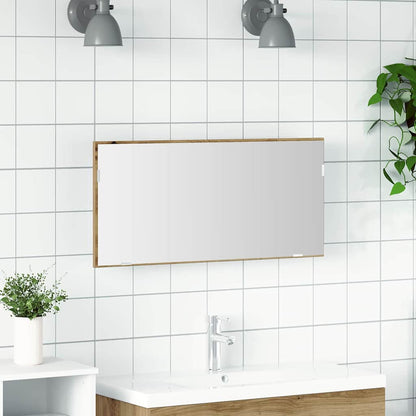 Specchio con luci a strisce a LED rovere artigianale 80 x 37 cm
