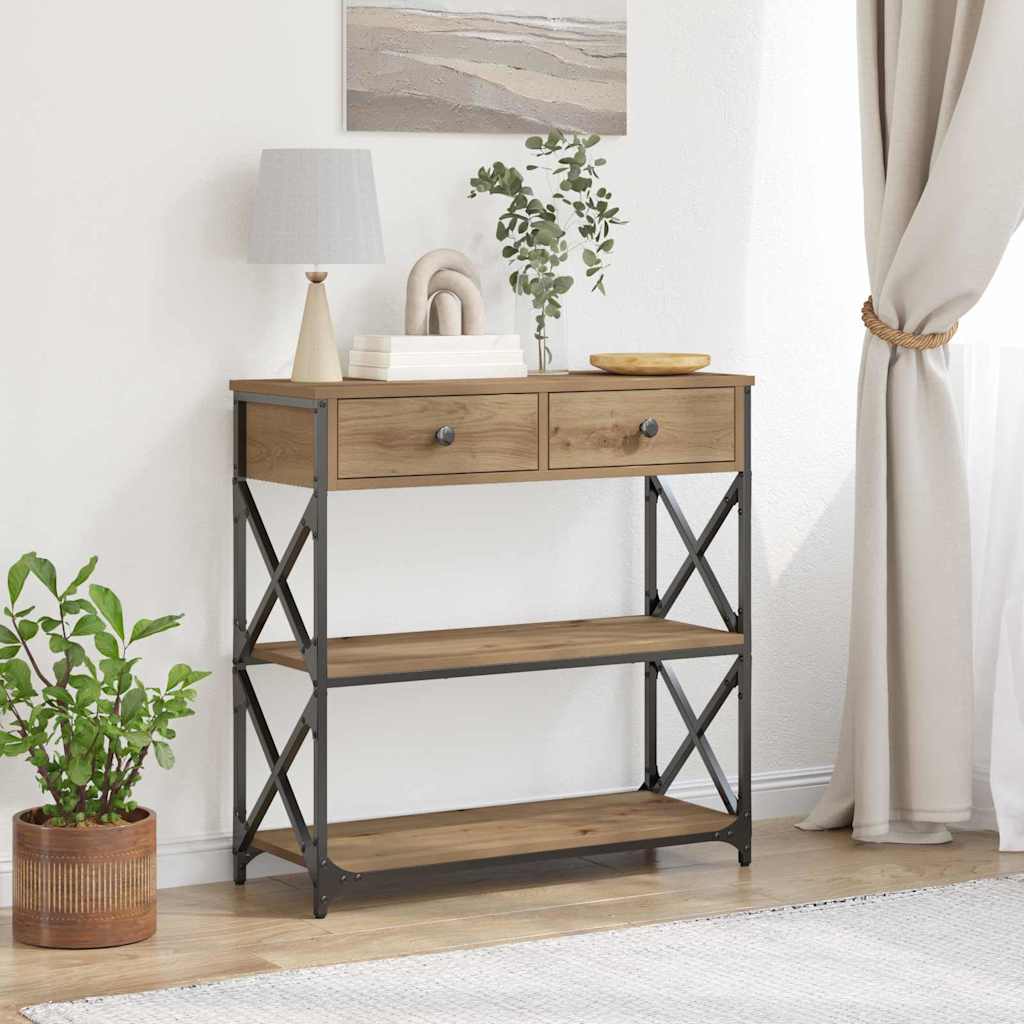 Tavolo Consolle con cassetto rovere artigianale 75 x 28 x 75 cm